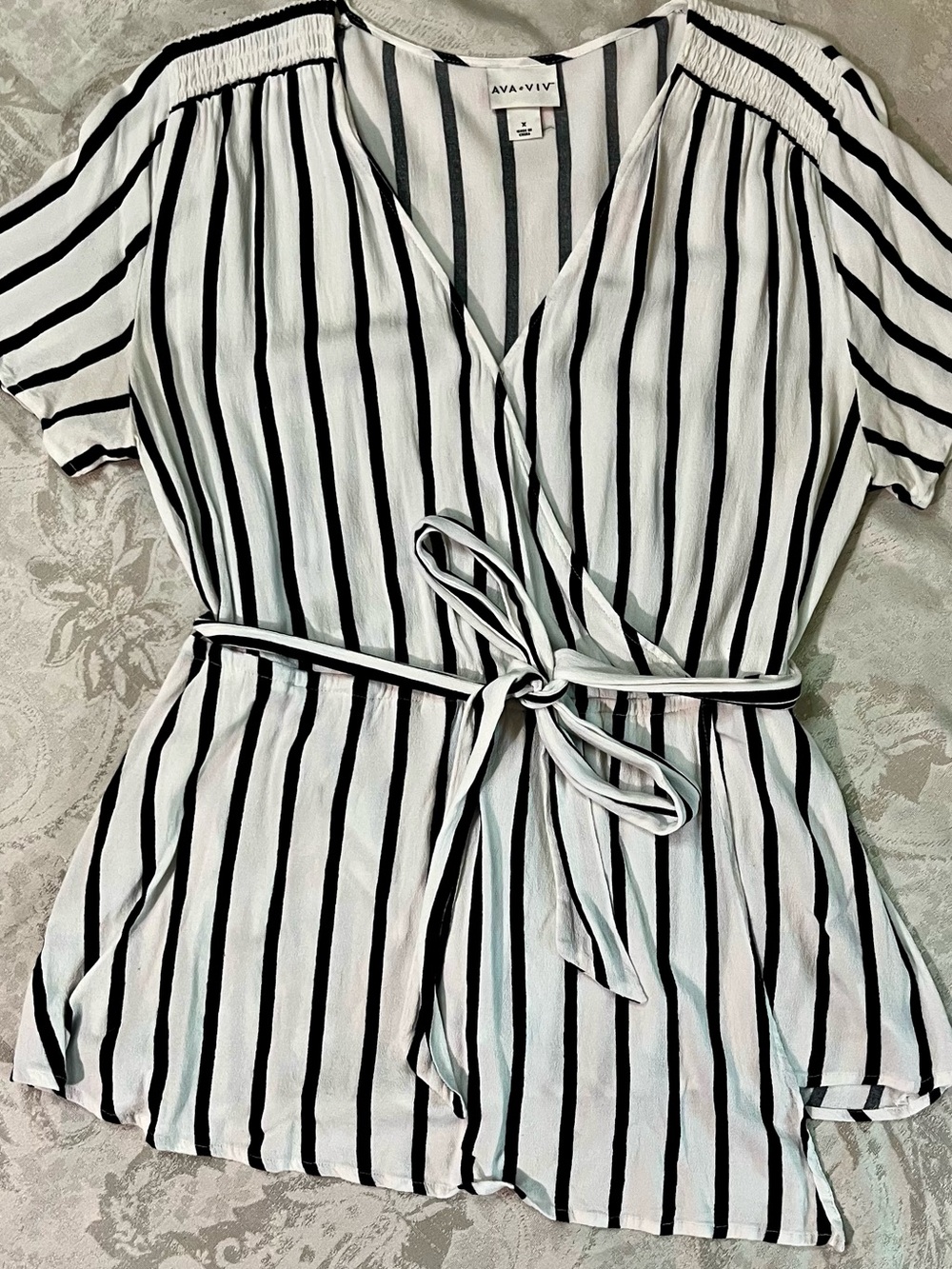 Ava Viv Striped Faux Wrap Top